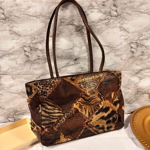 Sonoma Life & Style Animal Print Tote Bag | Brown Patchwork Shoulder Purse